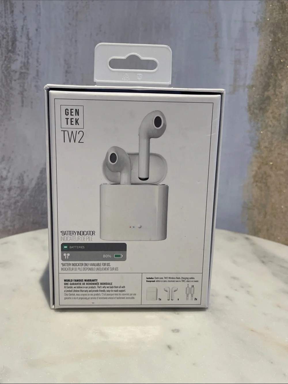 Gentek TW2 Wireless Bluetooth Earbuds - White with a battery 🔋 indicator